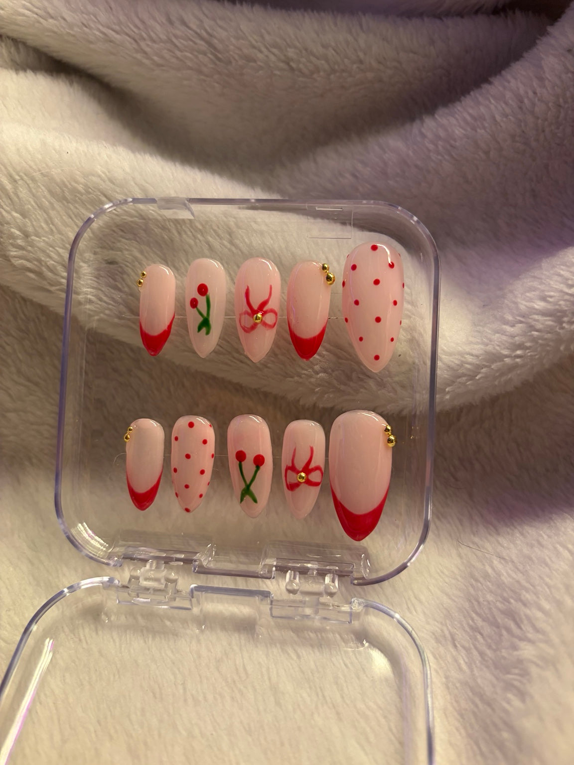 🍒 Cherry Bow Press-On Nail Set 🎀