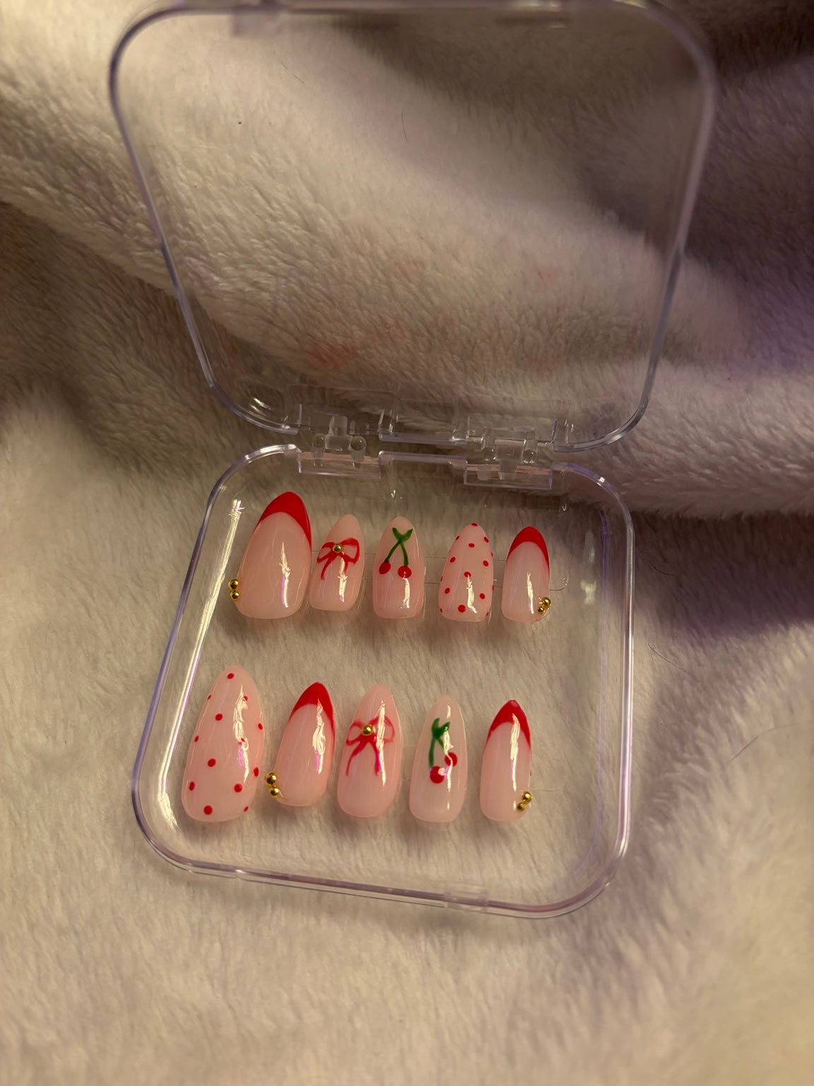 🍒 Cherry Bow Press-On Nail Set 🎀